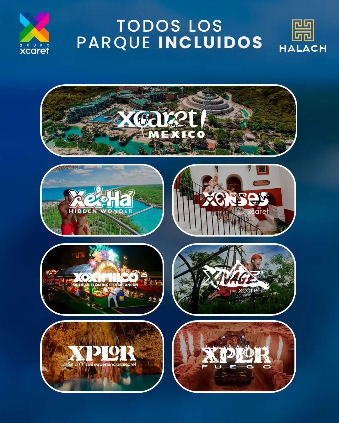 Explora un todos sus parques en Xcaret, rodeado de estalactitas y estalagmitas.